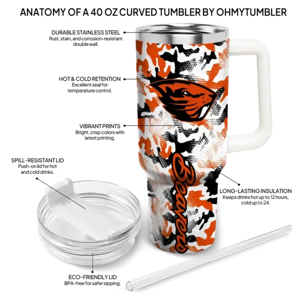personalized oregon state beavers camo mashup orange white curved tumbler new arrival.webp