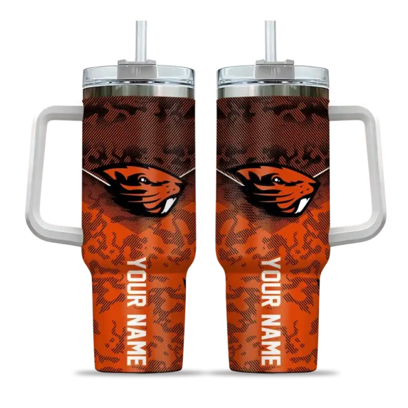personalized oregon state beavers chevron stripe orange curved tumbler best selling.webp