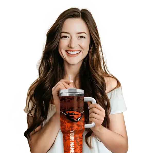 personalized oregon state beavers chevron stripe orange curved tumbler premium grade.webp