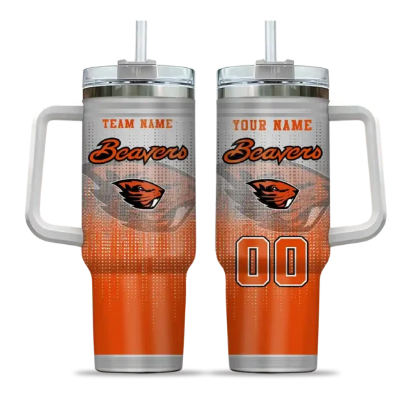 personalized oregon state beavers gradient dots orange curved tumbler best selling.webp