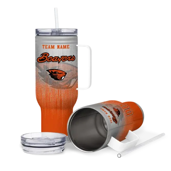 personalized oregon state beavers gradient dots orange curved tumbler high quality.webp