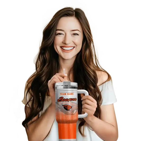 personalized oregon state beavers gradient dots orange curved tumbler premium grade.webp