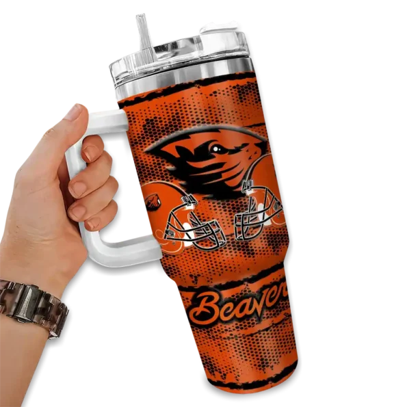 personalized oregon state beavers honey streaks orange curved tumbler fashion forward.webp