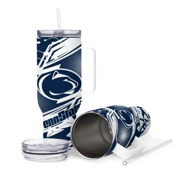 personalized penn state nittany lions abstract paths blue curved tumbler high quality.webp