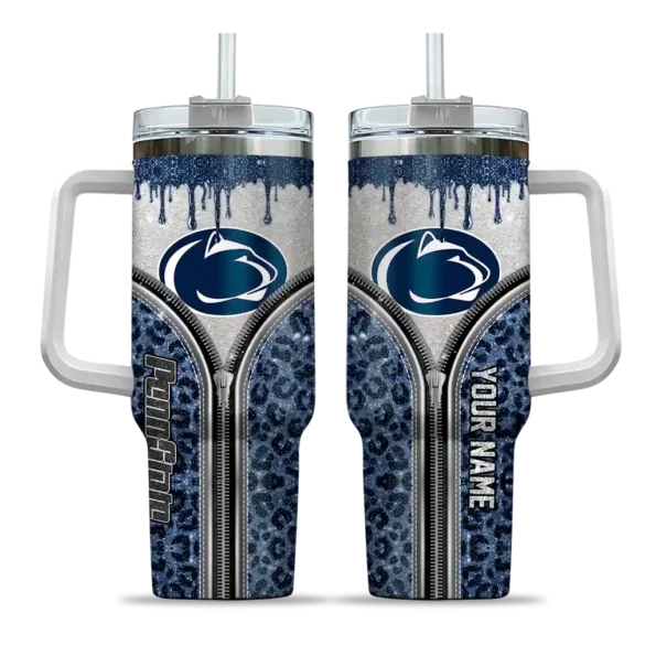 personalized penn state nittany lions leopard zipper blue curved tumbler best selling.webp