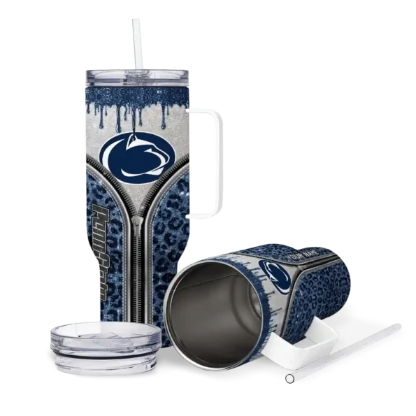 personalized penn state nittany lions leopard zipper blue curved tumbler high quality.webp