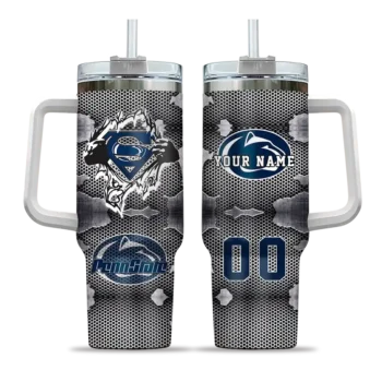 personalized penn state nittany lions superman shield blue gray curved tumbler best selling.webp