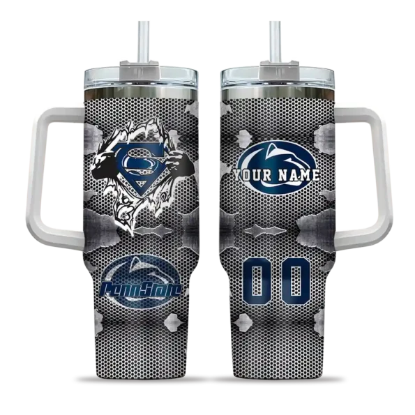 personalized penn state nittany lions superman shield blue gray curved tumbler best selling.webp