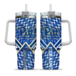 personalized pittsburgh panthers chevron angle royal blue curved tumbler best selling.webp