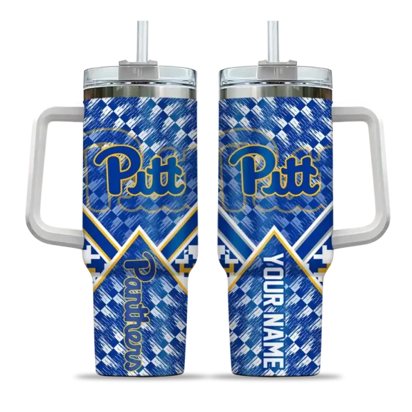 personalized pittsburgh panthers chevron angle royal blue curved tumbler best selling.webp