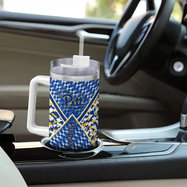 personalized pittsburgh panthers chevron angle royal blue curved tumbler trendy.webp