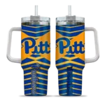 personalized pittsburgh panthers chevron layers royal blue curved tumbler best selling.webp