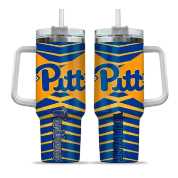 personalized pittsburgh panthers chevron layers royal blue curved tumbler best selling.webp