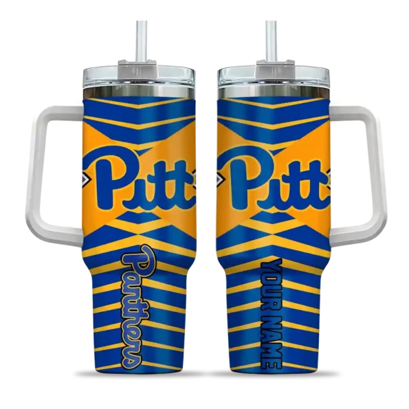 personalized pittsburgh panthers chevron layers royal blue curved tumbler best selling.webp