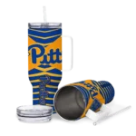 personalized pittsburgh panthers chevron layers royal blue curved tumbler best selling.webp