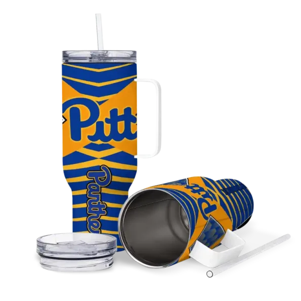 personalized pittsburgh panthers chevron layers royal blue curved tumbler high quality.webp