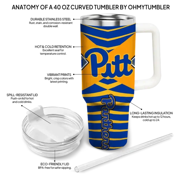 personalized pittsburgh panthers chevron layers royal blue curved tumbler new arrival.webp