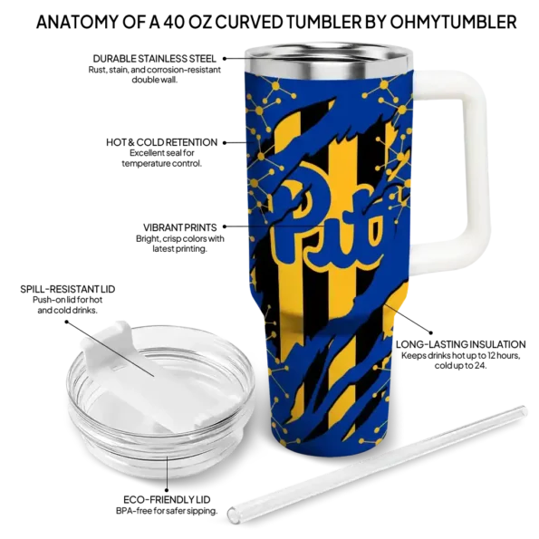 personalized pittsburgh panthers claw cut royal blue black curved tumbler new arrival.webp