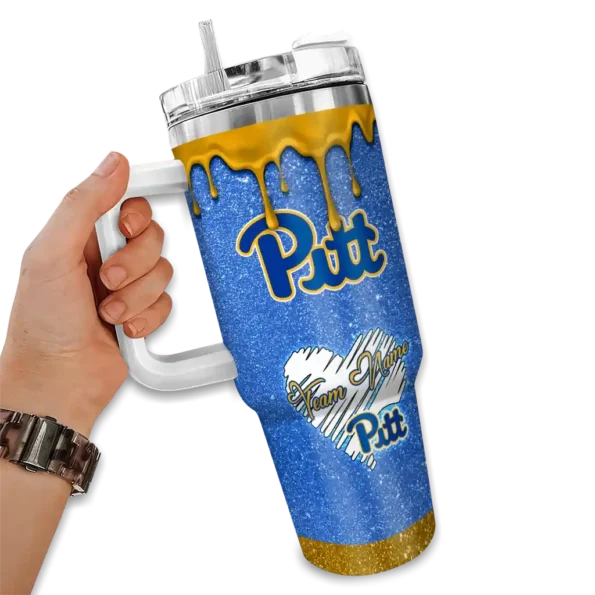 personalized pittsburgh panthers heart helmet motif royal blue curved tumbler fashion forward.webp
