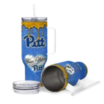 personalized pittsburgh panthers heart helmet motif royal blue curved tumbler best selling.webp