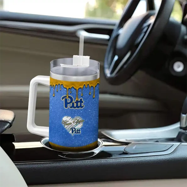 personalized pittsburgh panthers heart helmet motif royal blue curved tumbler trendy.webp
