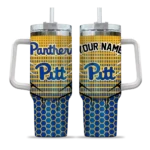 personalized pittsburgh panthers hex texture royal blue curved tumbler best selling.webp