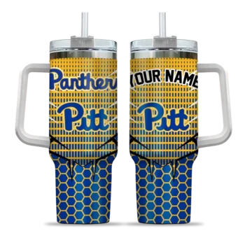 personalized pittsburgh panthers hex texture royal blue curved tumbler best selling.webp
