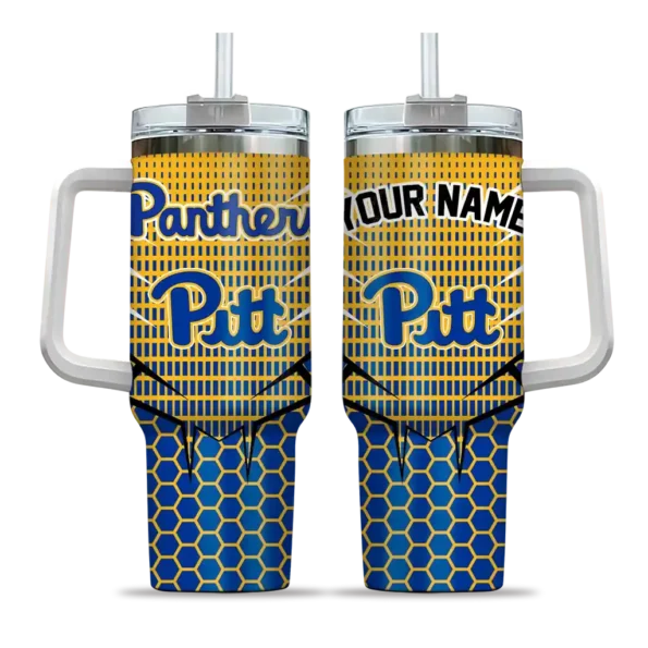 personalized pittsburgh panthers hex texture royal blue curved tumbler best selling.webp