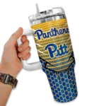 personalized pittsburgh panthers hex texture royal blue curved tumbler best selling.webp