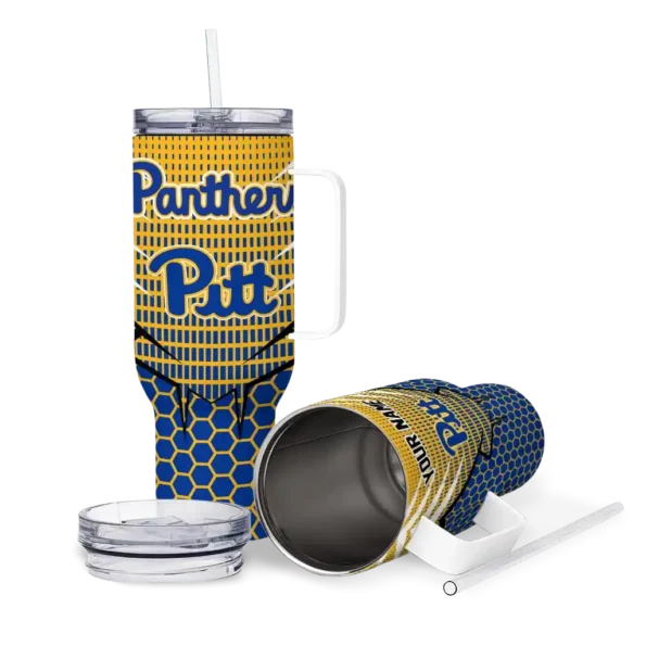 personalized pittsburgh panthers hex texture royal blue curved tumbler high quality.webp