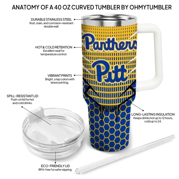 personalized pittsburgh panthers hex texture royal blue curved tumbler new arrival.webp