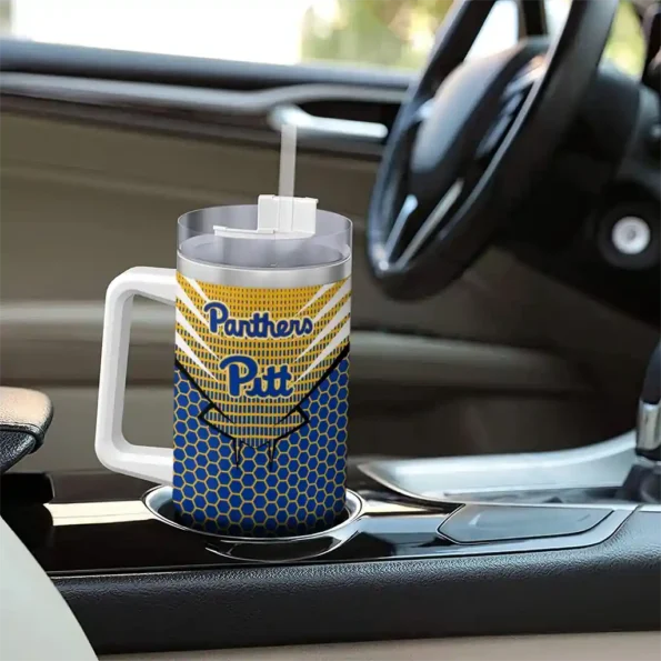 personalized pittsburgh panthers hex texture royal blue curved tumbler trendy.webp