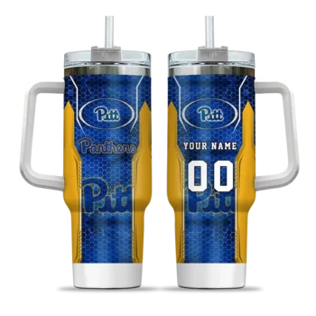 personalized pittsburgh panthers hexagon armor royal blue curved tumbler best selling.webp