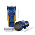 personalized pittsburgh panthers hexagon armor royal blue curved tumbler best selling.webp