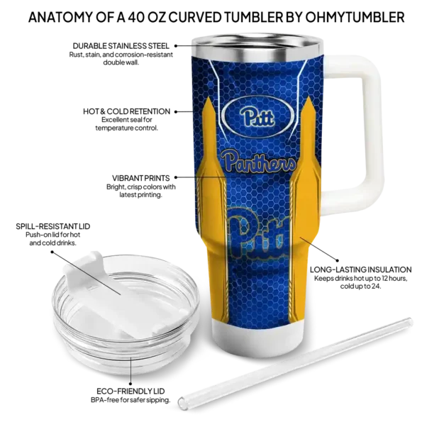 personalized pittsburgh panthers hexagon armor royal blue curved tumbler new arrival.webp