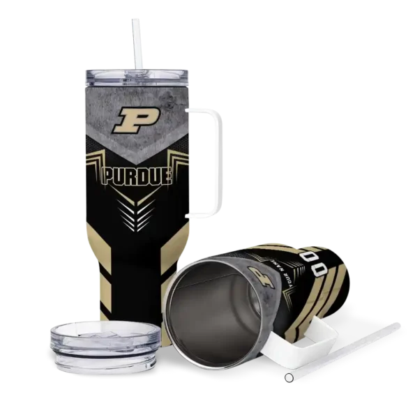 personalized purdue boilermakers arrow armor gold black curved tumbler high quality.webp