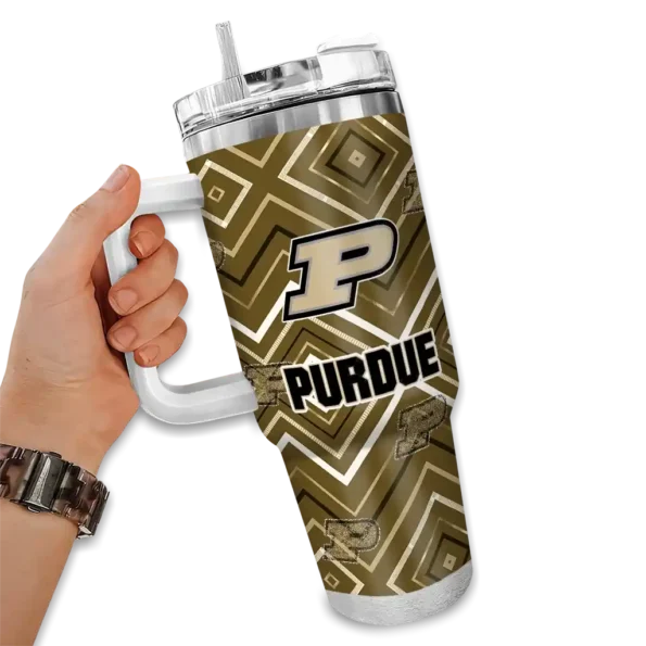 personalized purdue boilermakers bold diamonds gold curved tumbler fashion forward.webp