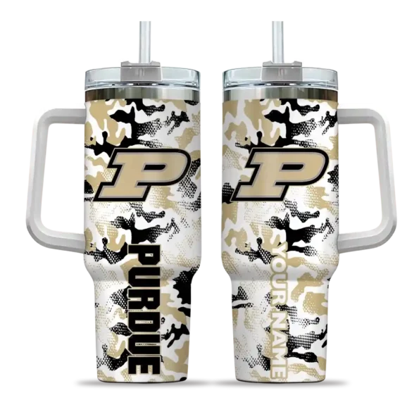 personalized purdue boilermakers camo mashup gold white curved tumbler best selling.webp