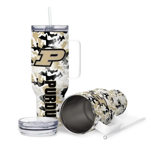 personalized purdue boilermakers camo mashup gold white curved tumbler high quality.webp