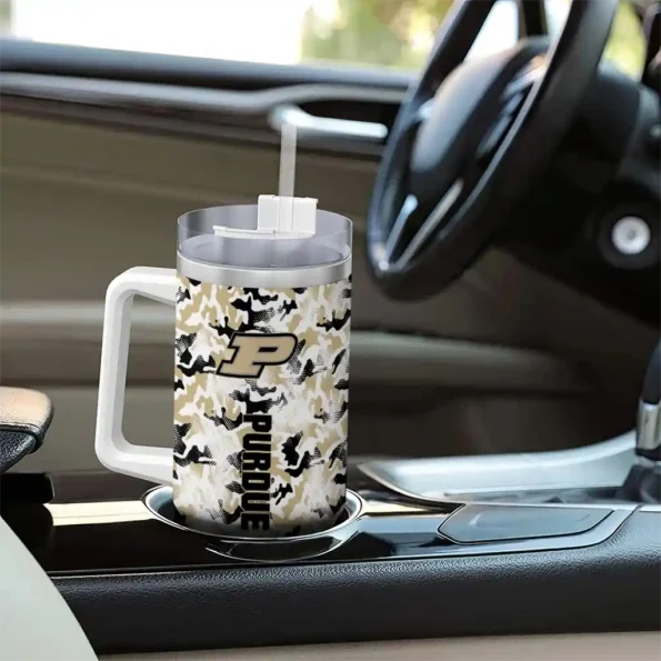 personalized purdue boilermakers camo mashup gold white curved tumbler trendy.webp