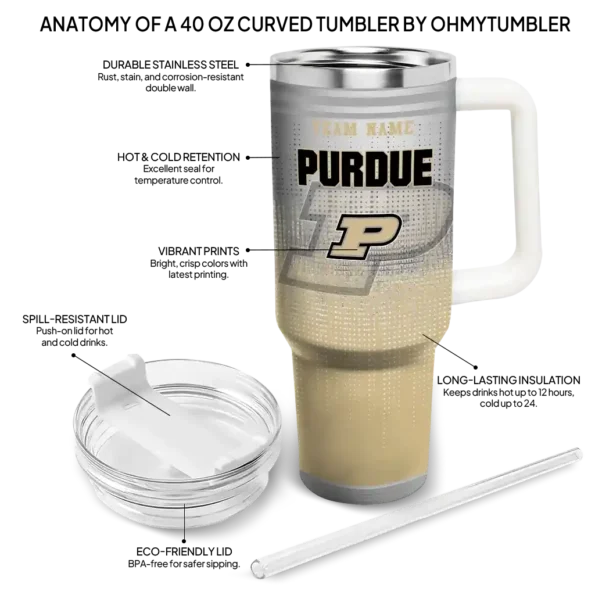 personalized purdue boilermakers gradient dots gold curved tumbler new arrival.webp