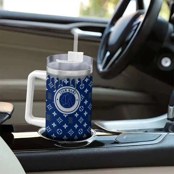 personalized rice owls bullseye drips navy blue curved tumbler trendy.webp