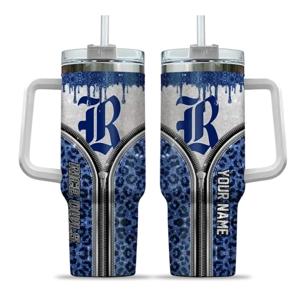 personalized rice owls leopard zipper navy blue curved tumbler best selling.webp