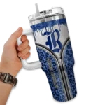 personalized rice owls leopard zipper navy blue curved tumbler best selling.webp