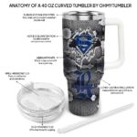 personalized rice owls superman shield navy blue gray curved tumbler best selling.webp