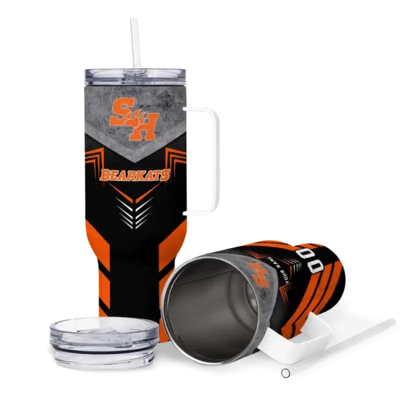 personalized sam houston bearkats arrow armor orange black curved tumbler high quality.webp