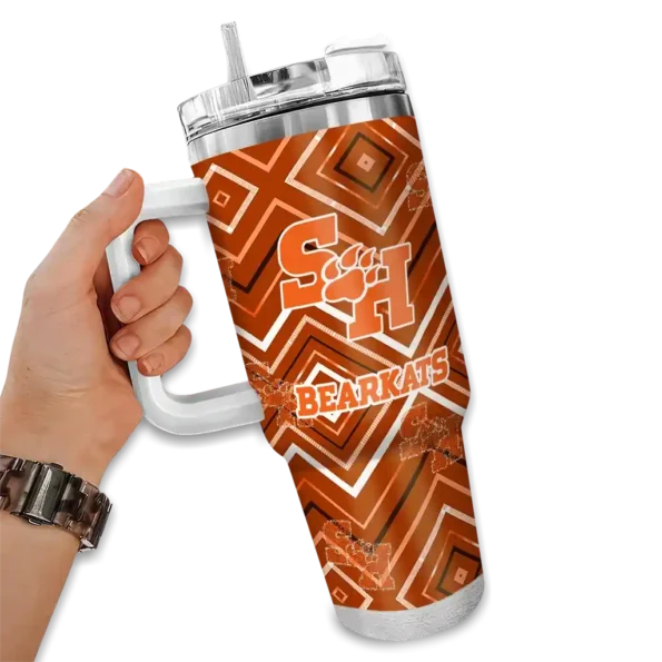 personalized sam houston bearkats bold diamonds orange curved tumbler fashion forward.webp