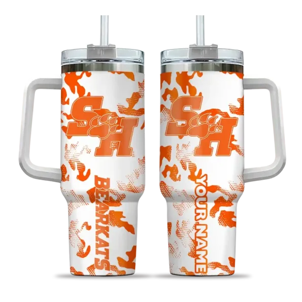 personalized sam houston bearkats camo mashup orange white curved tumbler best selling.webp