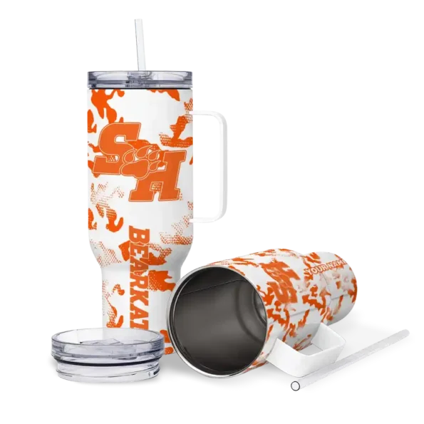 personalized sam houston bearkats camo mashup orange white curved tumbler high quality.webp