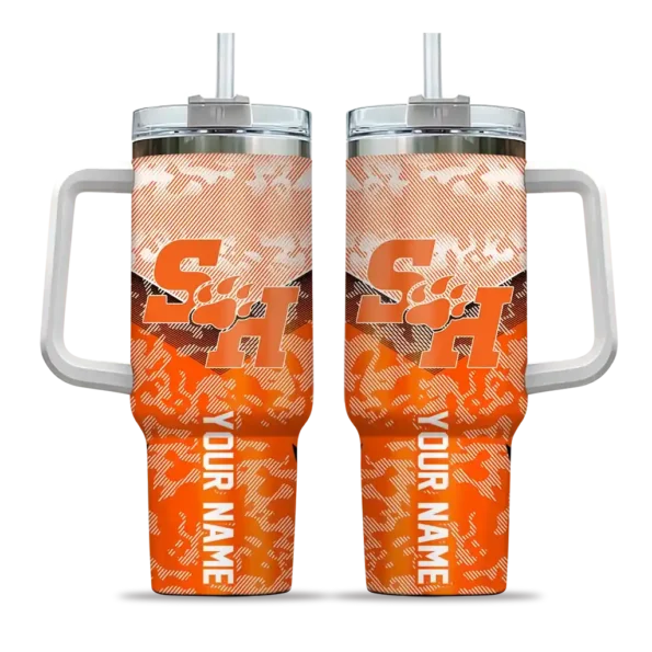 personalized sam houston bearkats chevron stripe orange curved tumbler best selling.webp